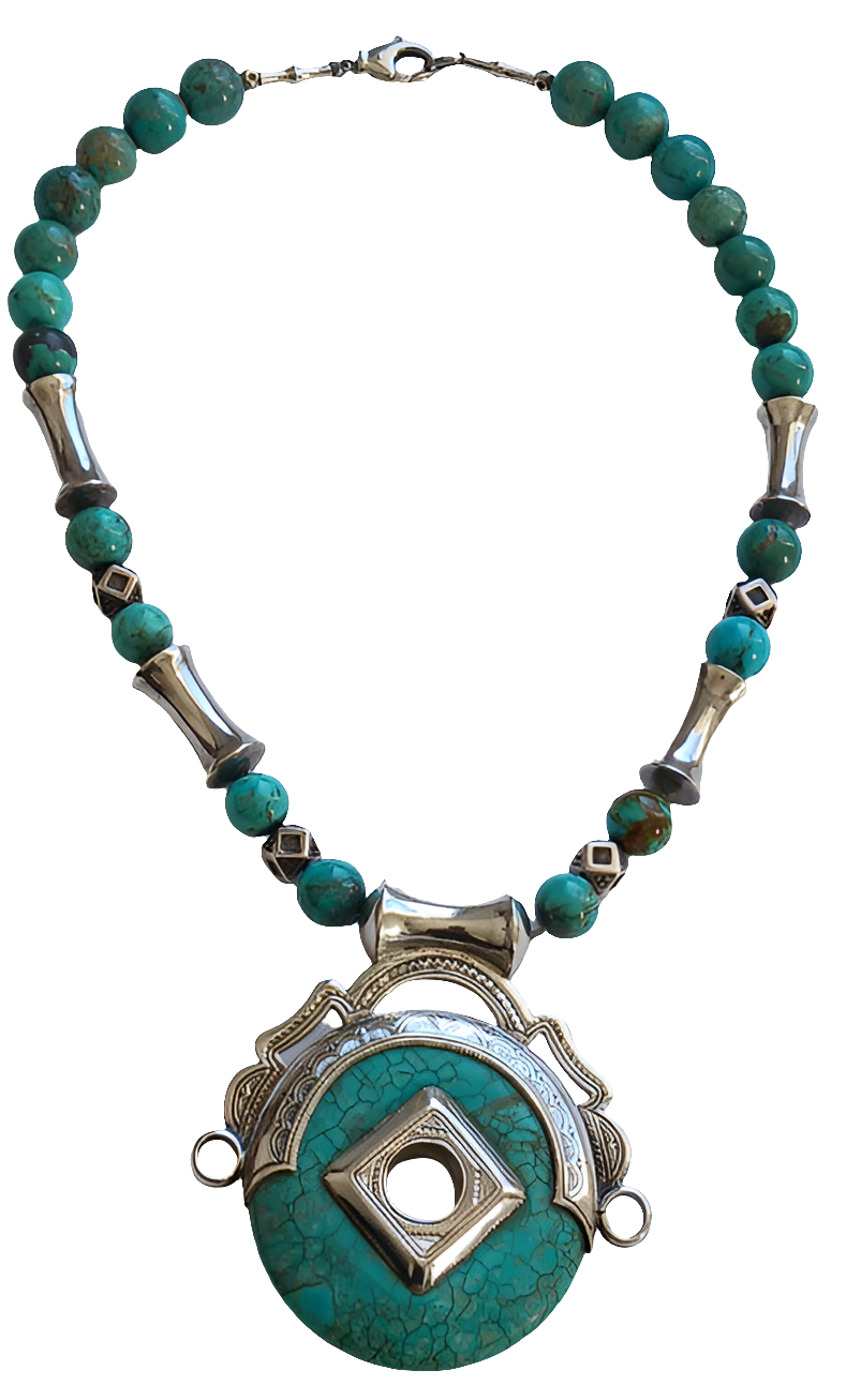 Collier touareg en argent et pierre turquoise