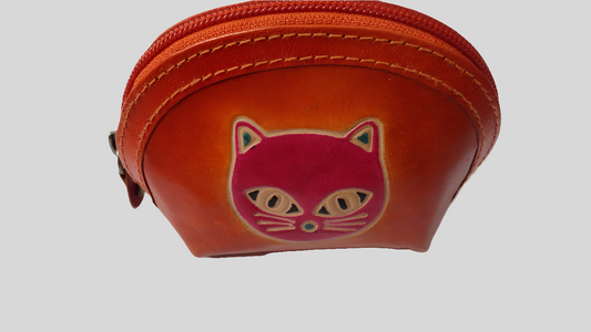 Porte monnaies en cuir - Motif chat