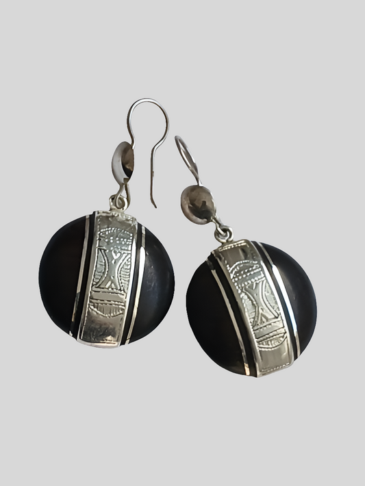 Boucles d'oreilles touareg en argent et bois d'ébène