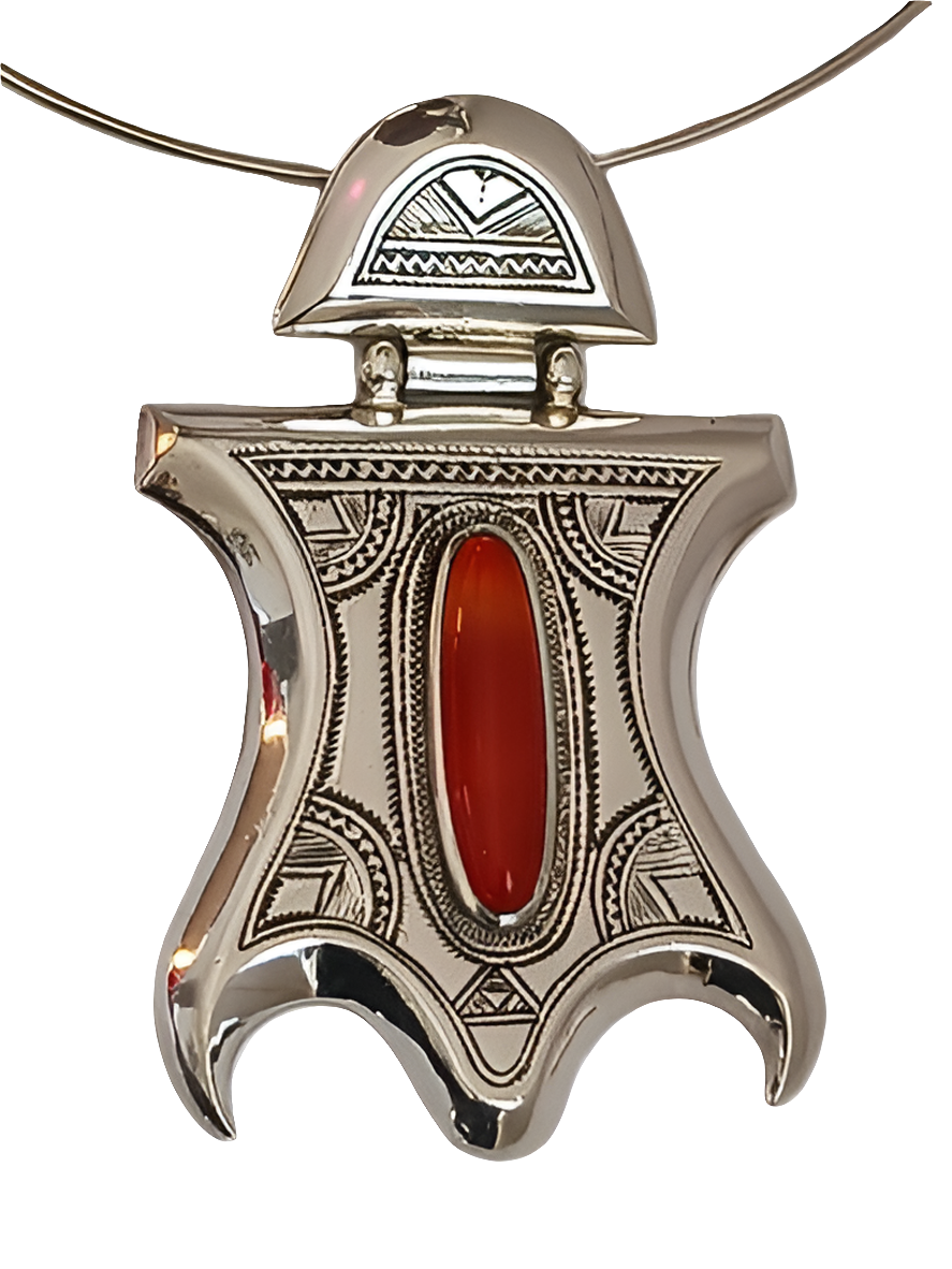 Tuareg necklace in silver and agate stone