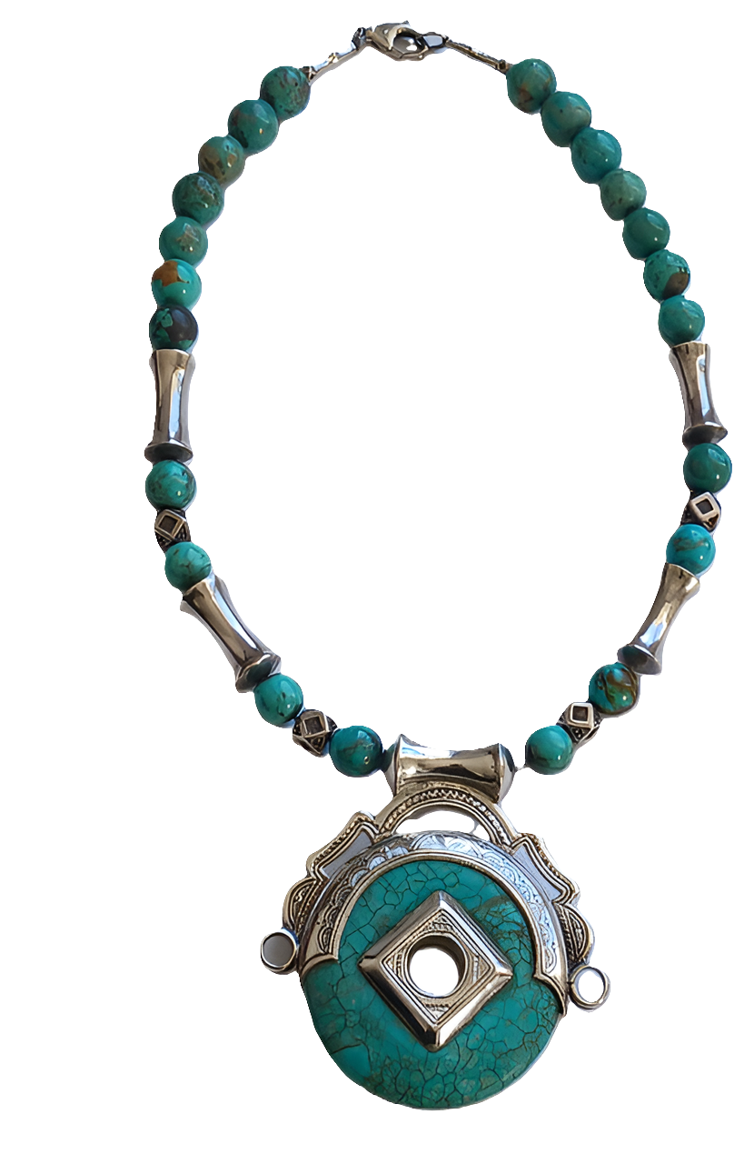 Collier touareg en argent et pierre turquoise