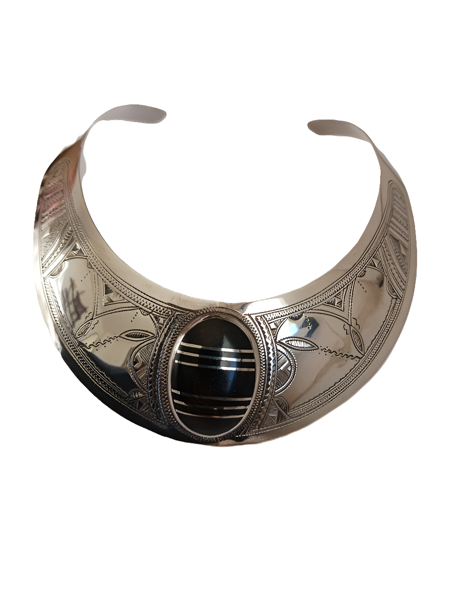 Collier touareg en argent et bois d'ébène
